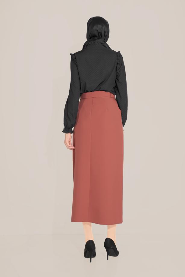 Hijab clothing BROWN BUTTONED SKIRT WITH POCKETS T 60090  - TRENDTESETTÜR