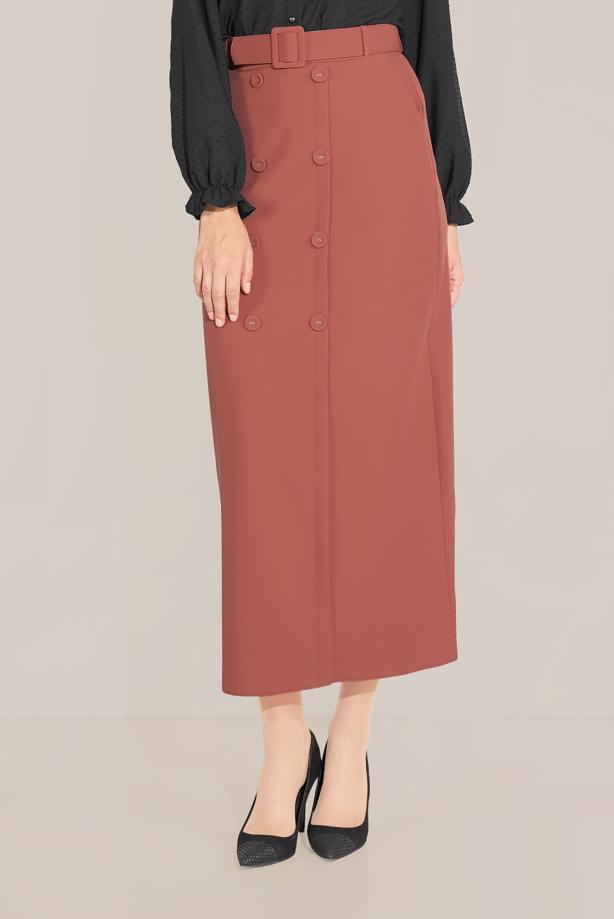 Hijab clothing BROWN BUTTONED SKIRT WITH POCKETS T 60090  - TRENDTESETTÜR