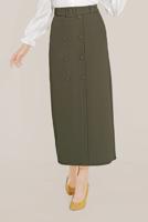 Tesettür giyim HAKİ DÜĞME DETAYLI CEPLİ ETEK T 60090