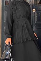 Tesettür giyim SİYAH DRAPELİ KUŞAKLI ETEKLİ TAKIM 0710 