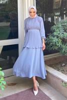 Tesettür giyim GRİ DRAPELİ KUŞAKLI ETEKLİ TAKIM 0710 