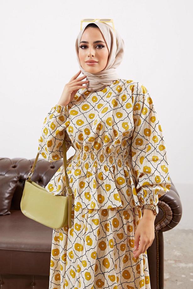 Vêtements hijab  COSTUME JUPE 2 PIÈCES FLORAL 1610 - TRENDTESETTÜR