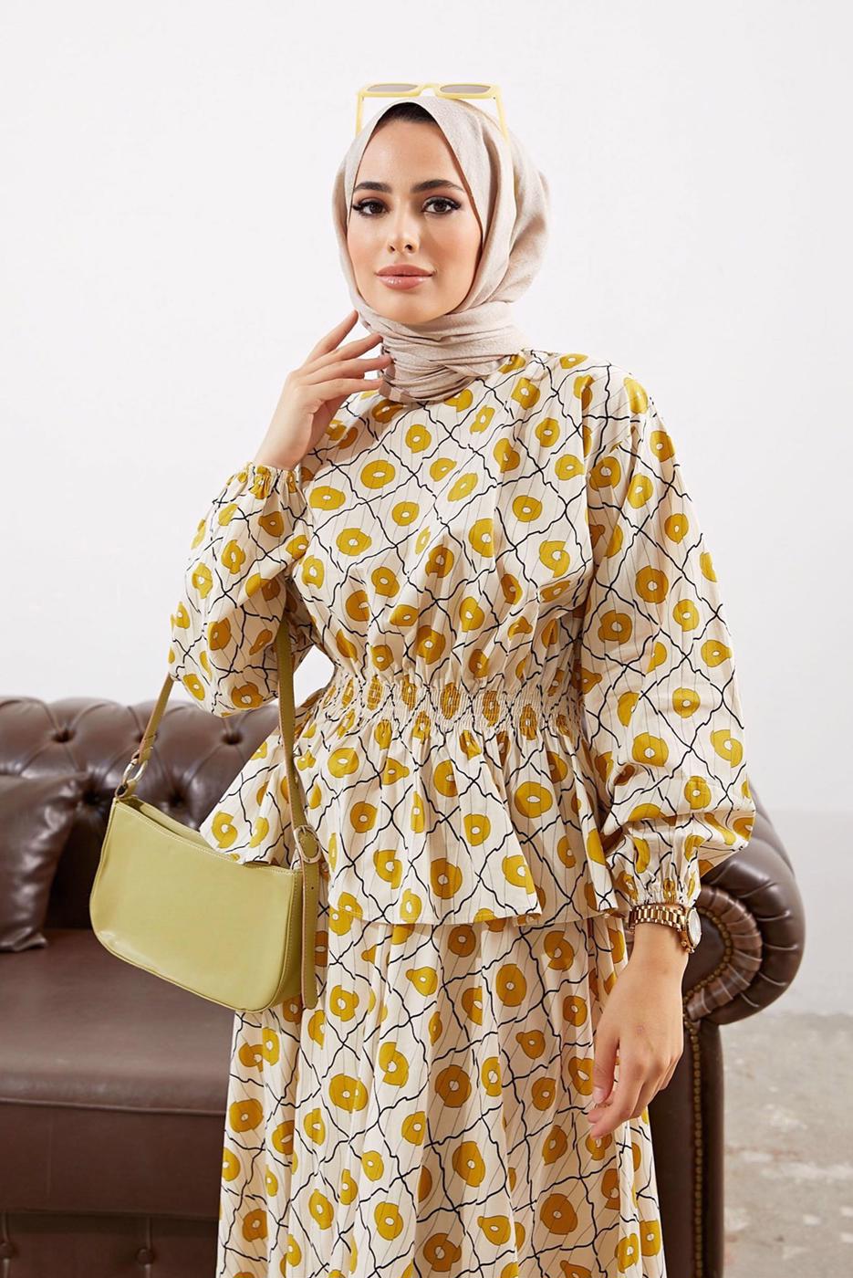 Vêtements hijab ORANGE COSTUME JUPE 2 PIÈCES FLORAL 1610