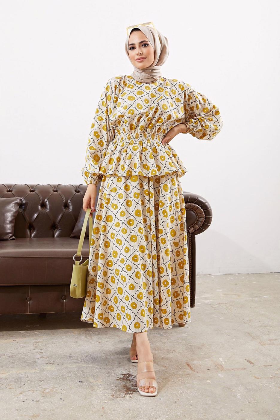 Vêtements hijab ORANGE COSTUME JUPE 2 PIÈCES FLORAL 1610