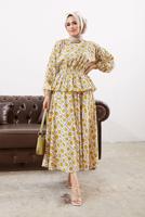 Vêtements hijab ORANGE COSTUME JUPE 2 PIÈCES FLORAL 1610