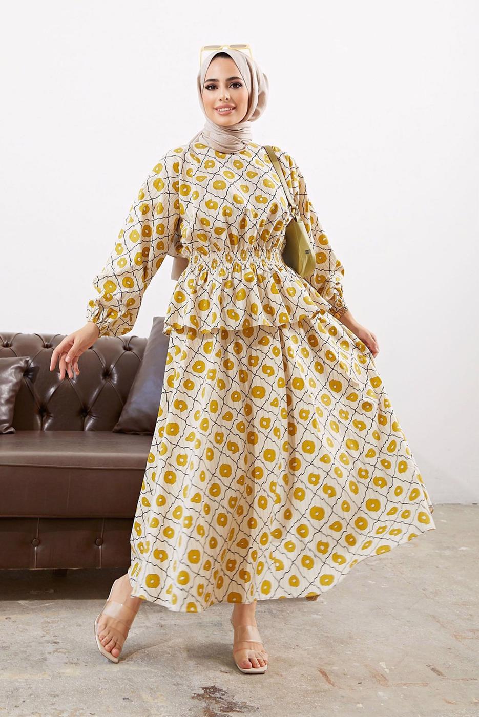 Vêtements hijab ORANGE COSTUME JUPE 2 PIÈCES FLORAL 1610