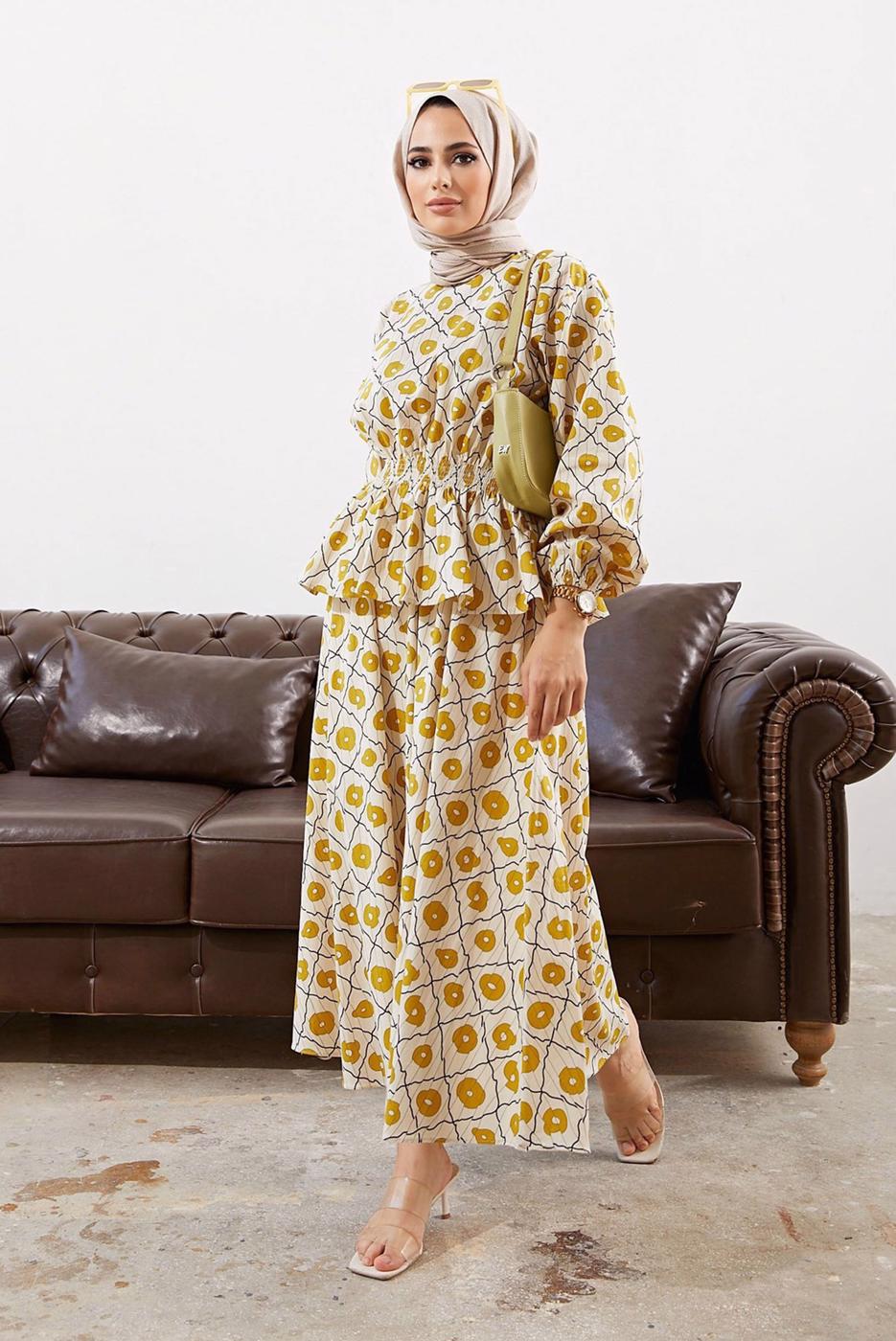 Vêtements hijab ORANGE COSTUME JUPE 2 PIÈCES FLORAL 1610