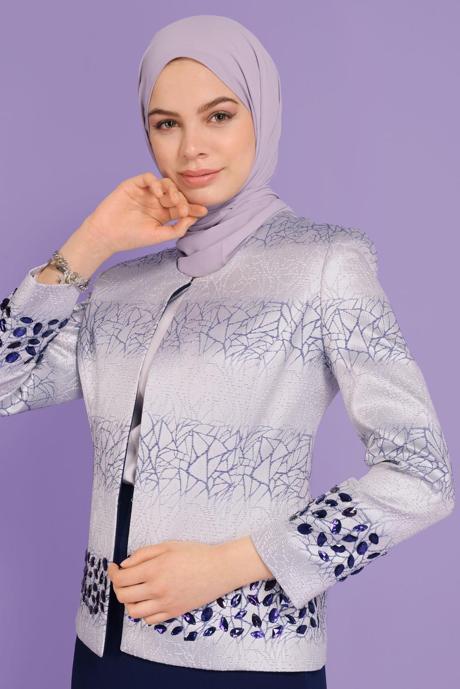 Tesettür giyim LACİVERT ALVİNA ÜÇLÜ ETEKLİ TAKIM T 30107