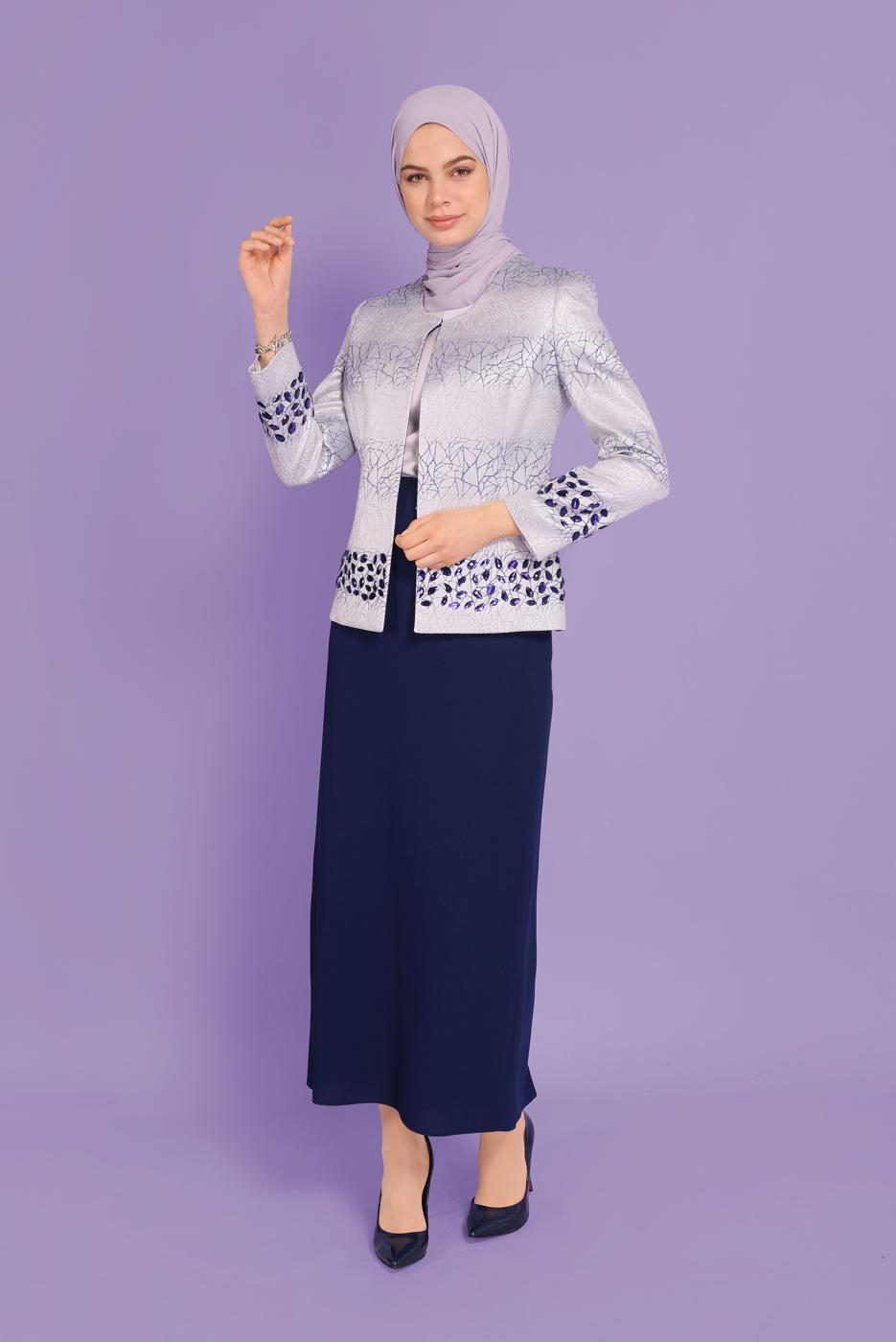 Tesettür giyim LACİVERT ALVİNA ÜÇLÜ ETEKLİ TAKIM T 30107