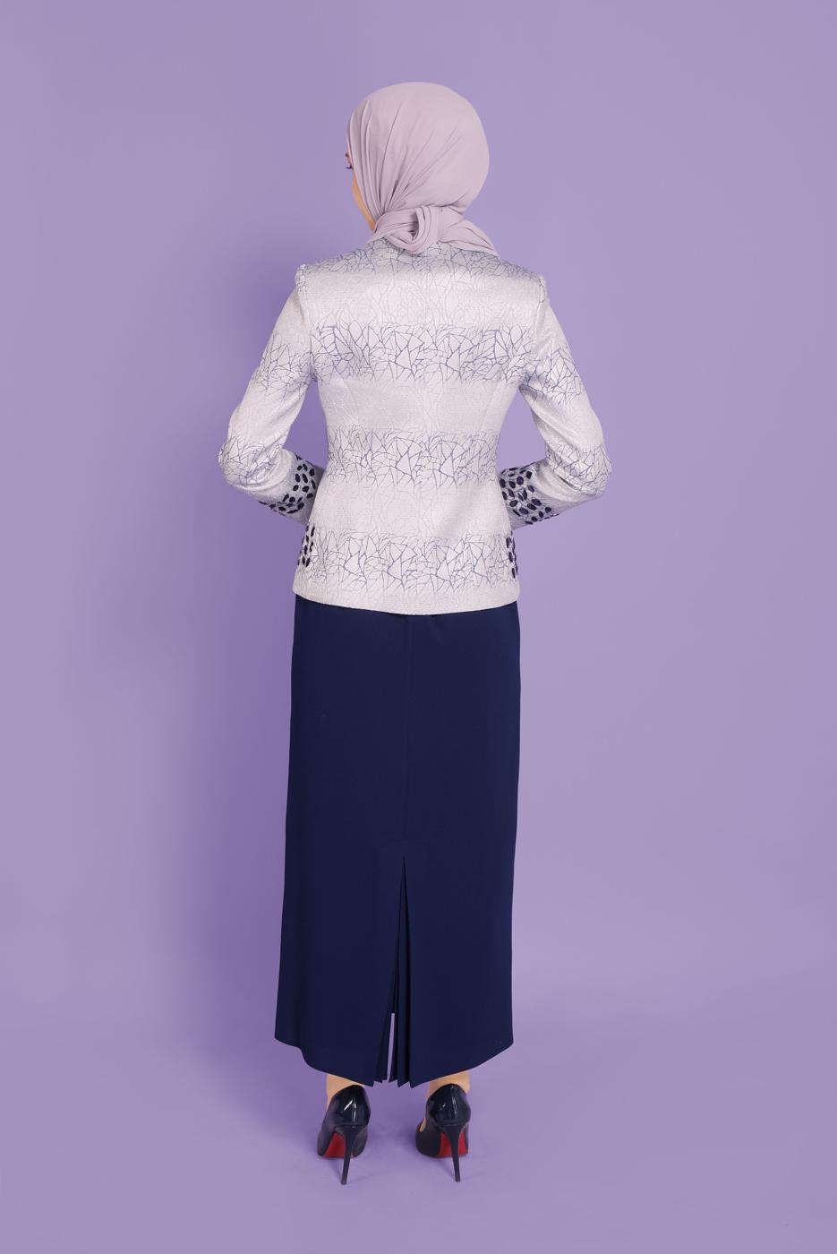 Tesettür giyim LACİVERT ALVİNA ÜÇLÜ ETEKLİ TAKIM T 30107