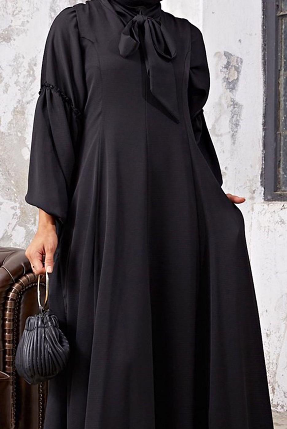 Vêtements hijab NOIR COSTUME 2 PIÈCES AVEC ROBE À VOLANTS 7110