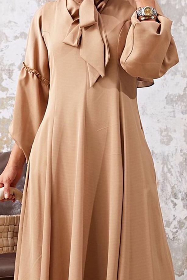 Vêtements hijab BRUN COSTUME 2 PIÈCES AVEC ROBE À VOLANTS 7110 - TRENDTESETTÜR