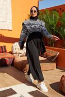 Tesettür giyim SİYAH ZEBRA DESENLİ İKİLİ PANTOLONLU TAKIM  50000  