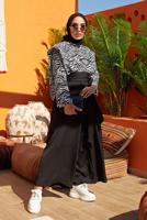 Tesettür giyim SİYAH ZEBRA DESENLİ İKİLİ PANTOLONLU TAKIM  50000  