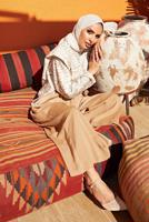 Tesettür giyim VİZON ZEBRA DESENLİ İKİLİ PANTOLONLU TAKIM  50000  