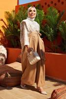 Tesettür giyim VİZON ZEBRA DESENLİ İKİLİ PANTOLONLU TAKIM  50000  