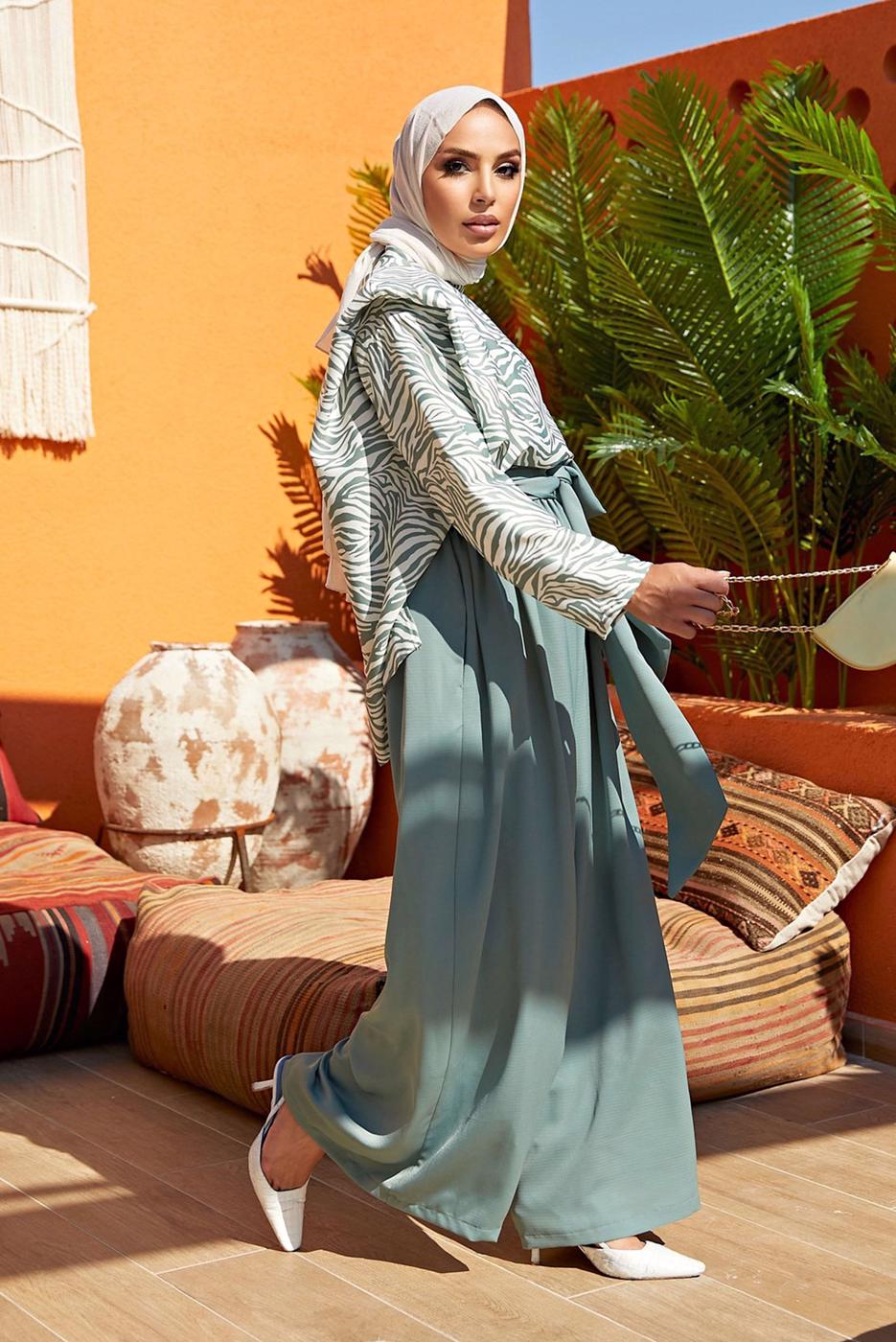 Hijab clothing GREEN ZEBRA PRINTED 2-PIECE SUIT WITH PANTS 50000  