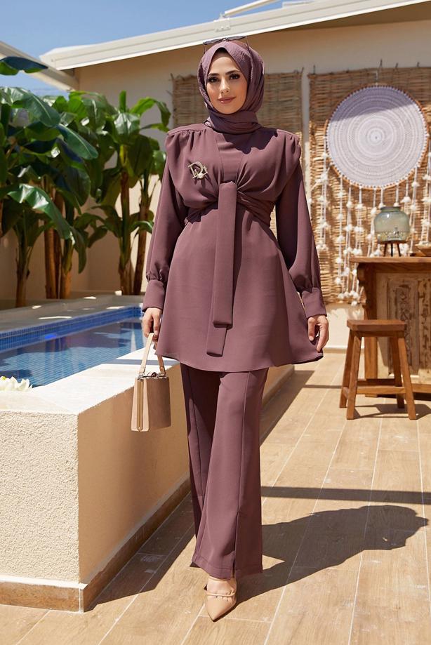 Hijab clothing  TIE DETAIL PADDED 2-PIECE PANTS SUIT 730000  - TRENDTESETTÜR