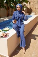Hijab clothing NAVY BLUE TIE DETAIL PADDED 2-PIECE PANTS SUIT 730000 