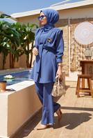 Hijab clothing NAVY BLUE TIE DETAIL PADDED 2-PIECE PANTS SUIT 730000 