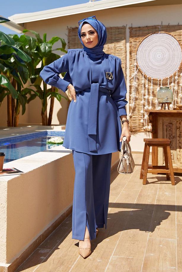 Hijab clothing  TIE DETAIL PADDED 2-PIECE PANTS SUIT 730000  - TRENDTESETTÜR