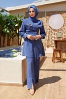 Hijab clothing NAVY BLUE TIE DETAIL PADDED 2-PIECE PANTS SUIT 730000 