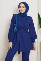Tesettür giyim LACİVERT BAĞLAMA DETAYLI VATKALI İKİLİ PANT. TAKIM 730000 