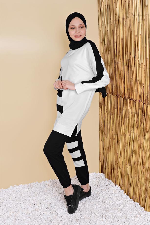 Vêtements hijab  STRIPED TRACKSUIT SET WITH PANTS 11402  - TRENDTESETTÜR