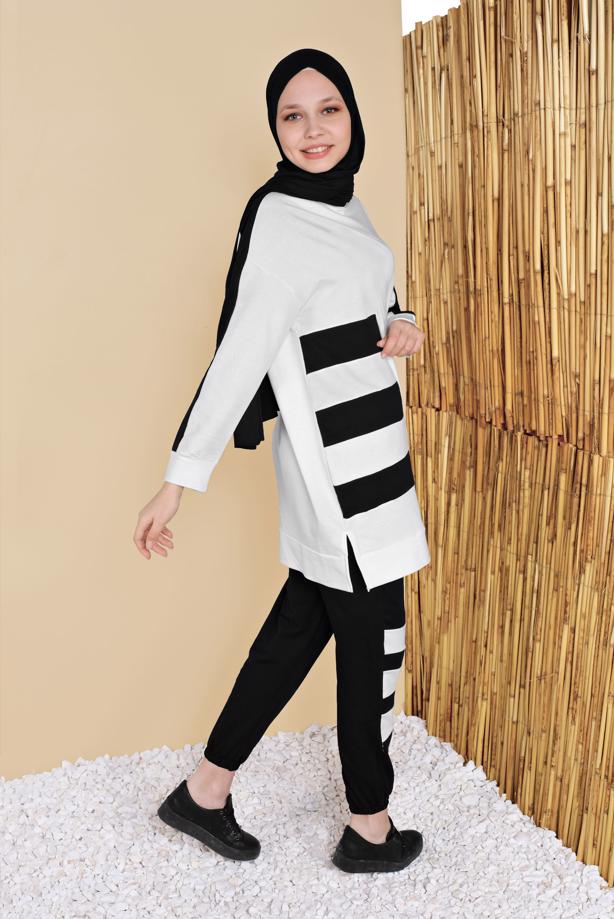 Vêtements hijab  STRIPED TRACKSUIT SET WITH PANTS 11402  - TRENDTESETTÜR