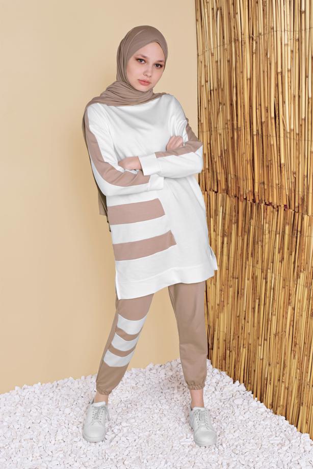 Vêtements hijab  STRIPED TRACKSUIT SET WITH PANTS 11402  - TRENDTESETTÜR