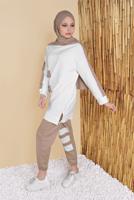 Vêtements hijab BEIGE SURVÊTEMENT AVEC PANTALON À RAYURES 11402