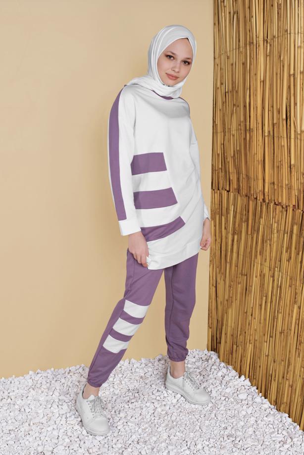 Vêtements hijab  STRIPED TRACKSUIT SET WITH PANTS 11402  - TRENDTESETTÜR