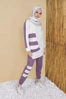 Vêtements hijab POURPRE SURVÊTEMENT AVEC PANTALON À RAYURES 11402