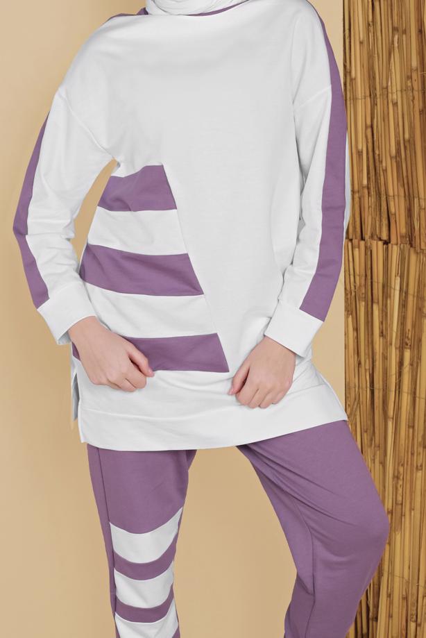 Vêtements hijab  STRIPED TRACKSUIT SET WITH PANTS 11402  - TRENDTESETTÜR