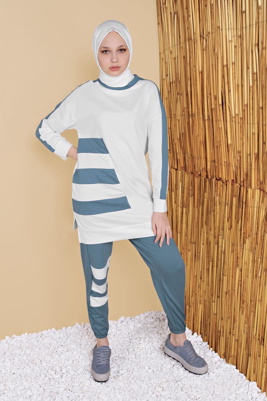 Hijab clothing BLUE STRIPED TRACKSUIT SET WITH PANTS 11402 