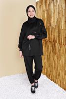 Hijab clothing BLACK SMOCKING DETAIL 2-PIECE SUIT WITH PANTS 57402