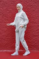 Tesettür giyim BEYAZ BÜZGÜ DETAYLI İKİLİ PANTOLONLU TAKIM 57402