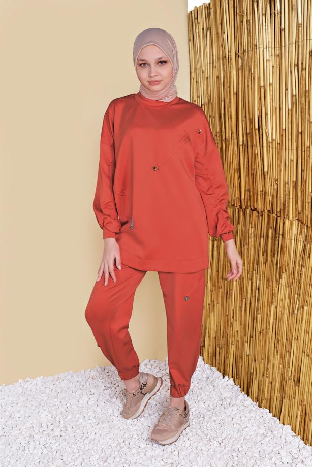 Vêtements hijab  SMOCKING DETAIL 2-PIECE SUIT WITH PANTS 57402 - TRENDTESETTÜR