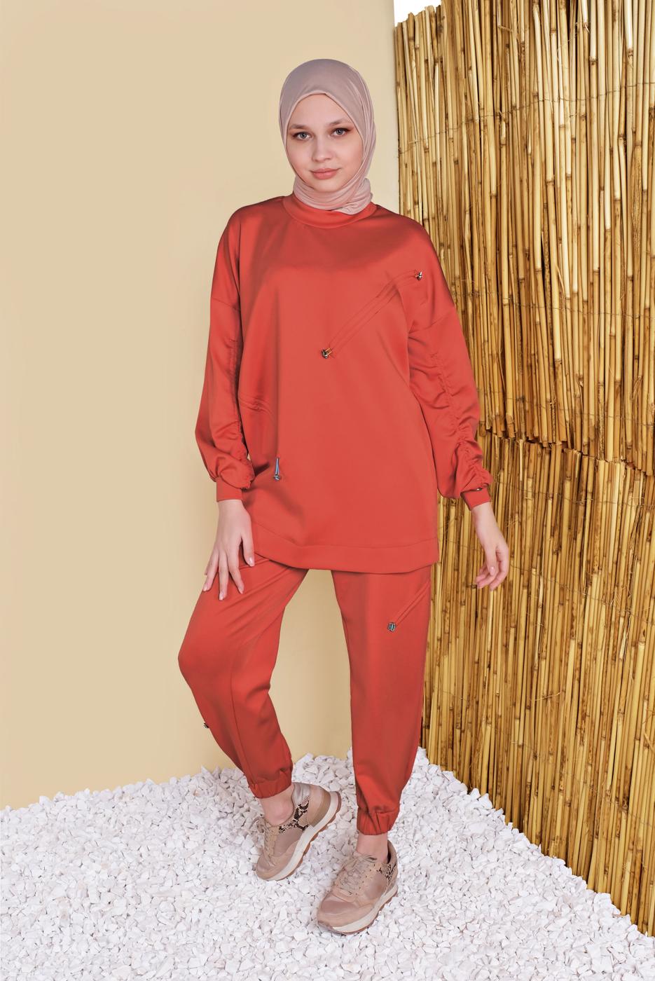 Vêtements hijab ORANGE COSTUME 2 PIÈCES AVEC PANTALON DÉTAIL SMOKING 57402