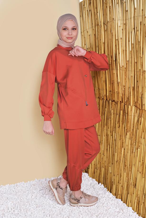 Vêtements hijab  SMOCKING DETAIL 2-PIECE SUIT WITH PANTS 57402 - TRENDTESETTÜR
