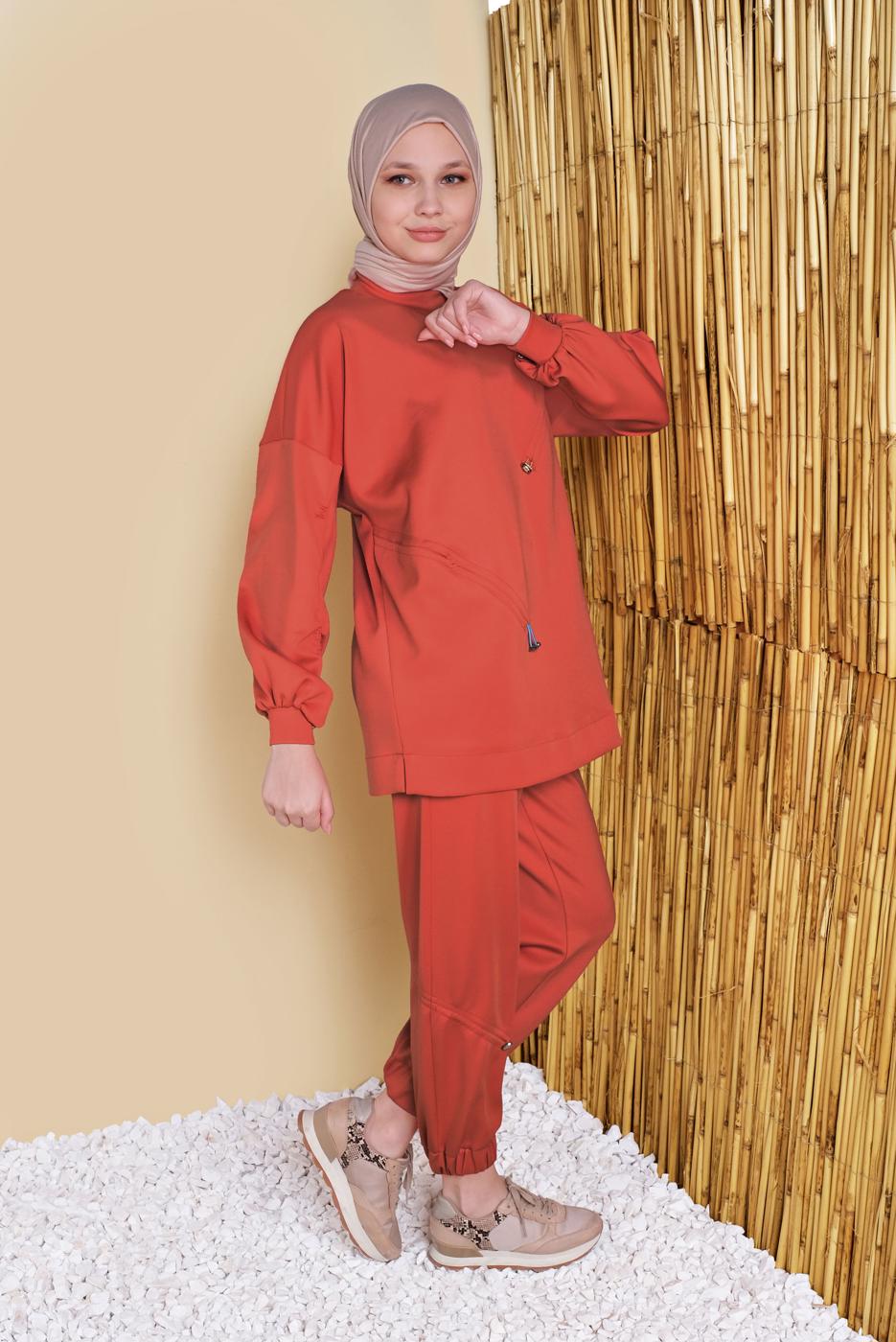 Vêtements hijab ORANGE COSTUME 2 PIÈCES AVEC PANTALON DÉTAIL SMOKING 57402