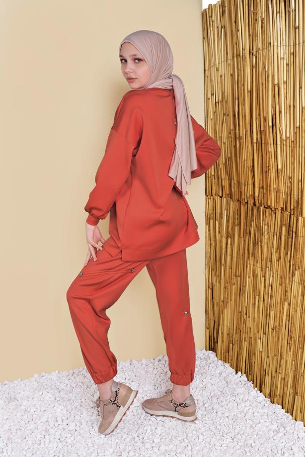Vêtements hijab  SMOCKING DETAIL 2-PIECE SUIT WITH PANTS 57402 - TRENDTESETTÜR
