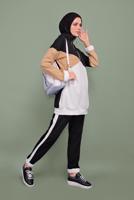 Tesettür giyim SİYAH ÜÇ RENKLİ FERMUAR YAKALI TAKIM T 0066