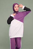 Tesettür giyim MOR ÜÇ RENKLİ FERMUAR YAKALI TAKIM T 0066