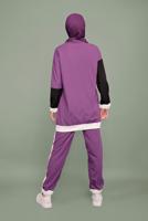Tesettür giyim MOR ÜÇ RENKLİ FERMUAR YAKALI TAKIM T 0066