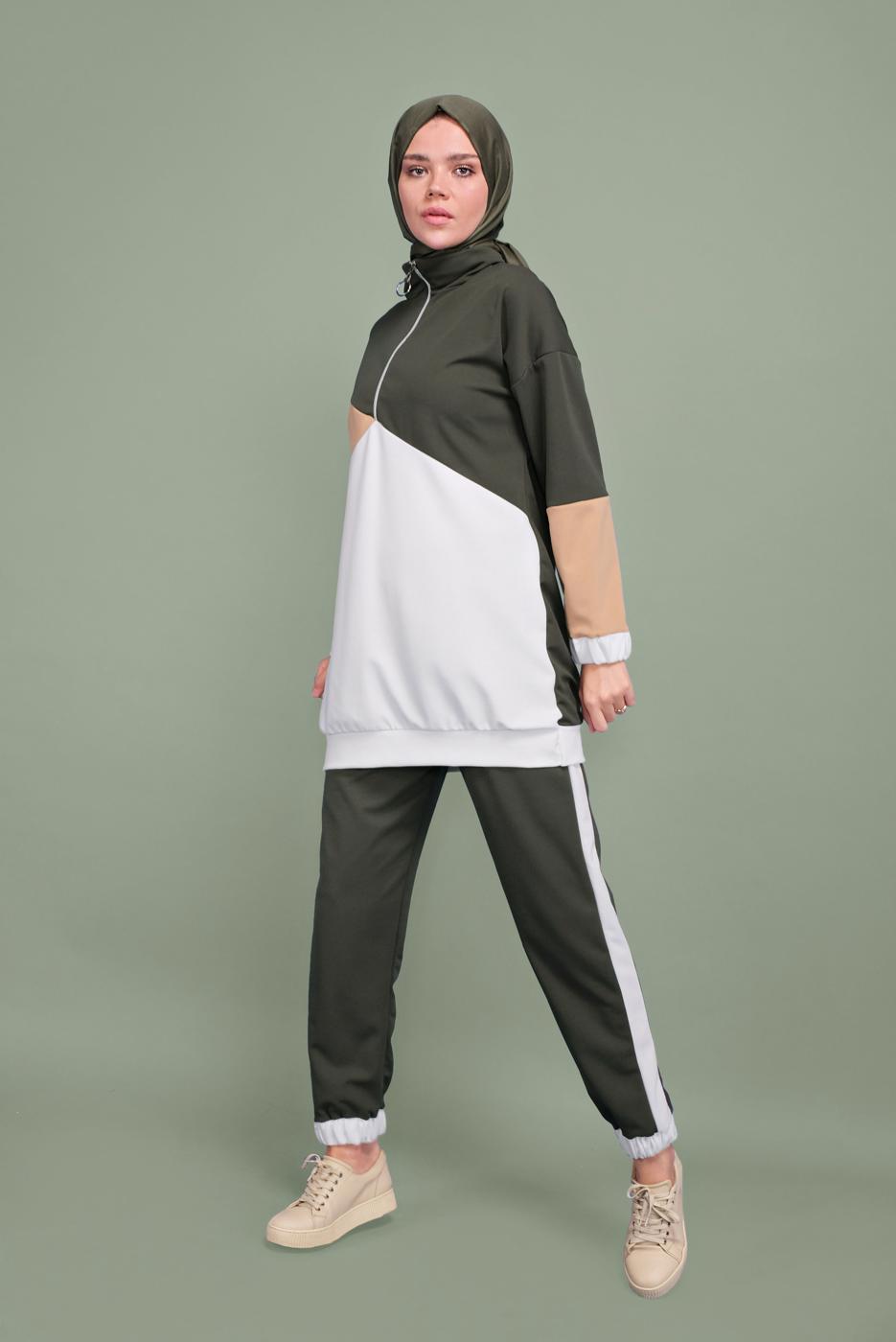 Vêtements hijab KAKI ENSEMBLE SURVÊTEMENT ZIPPÉ 3 COULEURS T 0066