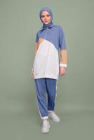 Tesettür giyim LACİVERT ÜÇ RENKLİ FERMUAR YAKALI TAKIM T 0066