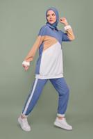 Tesettür giyim LACİVERT ÜÇ RENKLİ FERMUAR YAKALI TAKIM T 0066