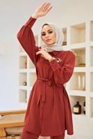 Hijab clothing BROWN BELTED SALAS SUIT WITH PANTS 0090  