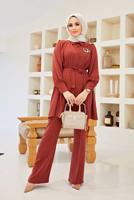 Hijab clothing BROWN BELTED SALAS SUIT WITH PANTS 0090  